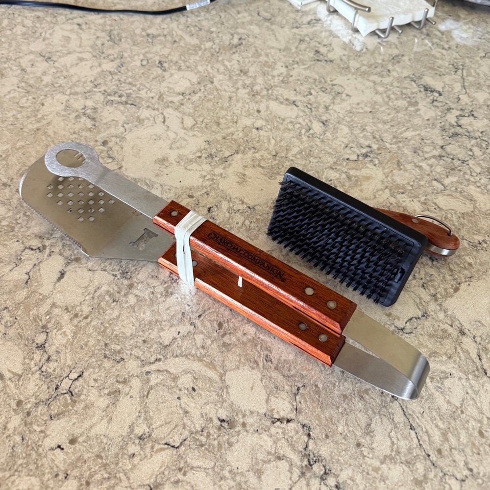 Charcoal Companion Grilling Tool and Metal Brush with Wooden Handles